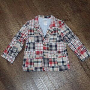 Boys Janie and Jack Patchwork Madras Plaid Blazer Jacket Blue Red Infant 18-24m
